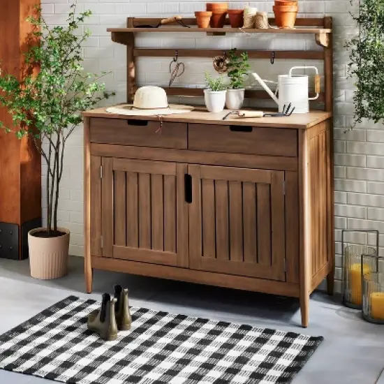 Textured Gingham Indoor/Outdoor Woven Area Rug Dark Gray/Cream - Hearth & Hand&trade; with Magnolia image {1}