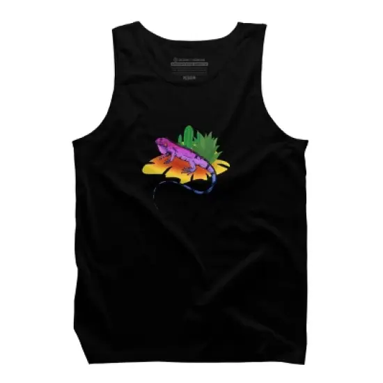 Men's Design By Humans Colorful Desert Iguana and Cactus By bambino Tank Top image {2}