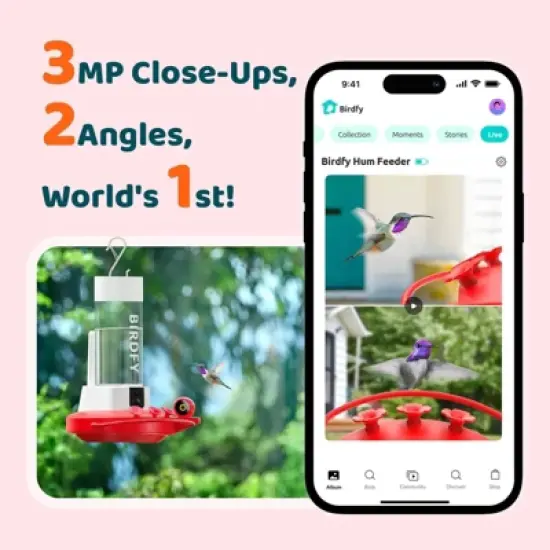 Birdfy Dual HD Camera Mounted 12" Hummingbird Feeder White: Weather-Resistant, UV-Protected, Easy to Assemble image {7}