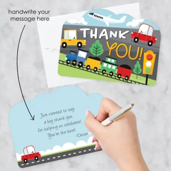 Big Dot of Happiness Cars, Trains, and Airplanes - Shaped Thank You Cards - Transportation Birthday Party Thank You Note Cards with Envelopes - 12 Ct image {1}