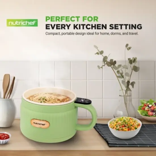 NutriChef 1.6L Multi-Functional Portable Electric Rice Cooker - Green, with Ceramic Coating image {6}