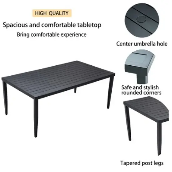 DOMETOUR Outdoor Patio Aluminum 40"x70" Rectangle Dining Table with Tapered Feet & Umbrella Hole, Black image {1}