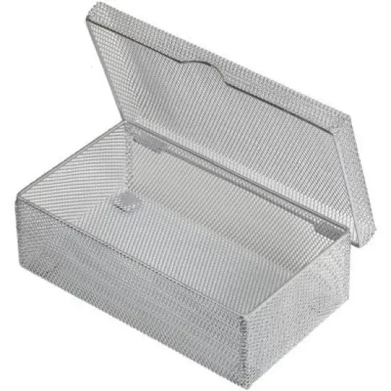 YBM Home Silver Mesh Steel Box with Hinged Lid image {3}