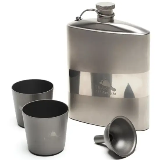 TOAKS Titanium Flat Flask Set (1 Flask, 2 Shot Glasses, 1 Funnel) image {2}