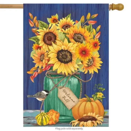 Fall Mason Jar Sunflowers House Flag Autumn Floral 28" x 40" Briarwood Lane image {1}