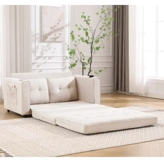 Folding Sofa Bed With Two Storage Pockets,Linen Convertible Foldable Couch Bed,Loveseat Sleeper Sofa,Couches For Living Room,Apartment-Cuddlewood image {1}