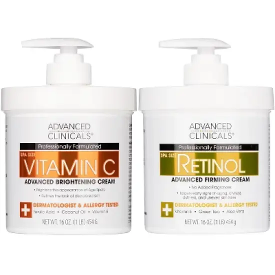 Advanced Clinicals Retinol Body Cream & Vitamin C Moisturizer Lotion Anti-Aging Bundle for Wrinkles and Dark Spots - Two 16 Oz image {14}