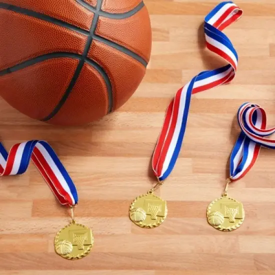 Juvale 12 Pack Basketball Medals for All Ages, Gold Metal Team Awards Trophy, Sports Party Favors, 2 in image {2}