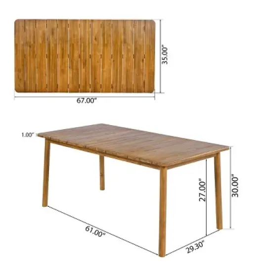 67'' Outdoor Acacia Wood Dining Table with Slatted Top,Weather-Resistant Patio Table for Deck or Backyard-The Pop Home image {3}