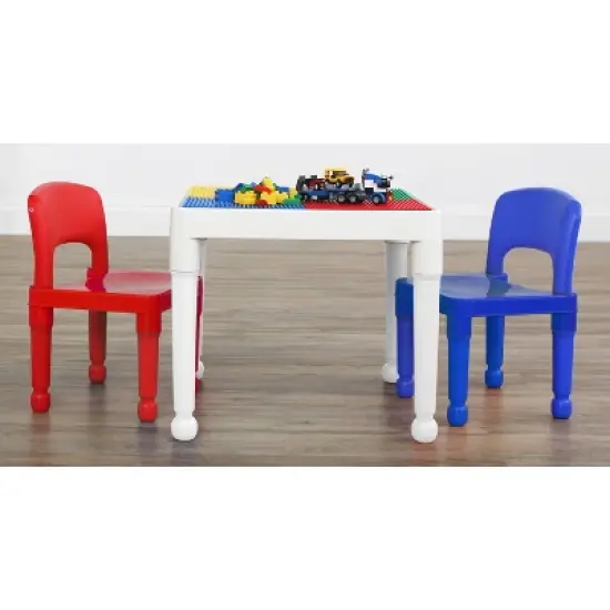 3pc 2 in 1 Square Activity Table with 2 Chairs Blue/Red - Humble Crew image {7}