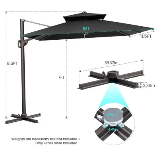 Crestlive Products 9x11.5FT Double Top Cantilever Umbrella Outdoor 360 Degree Rotation Offset Umbrella 6 Heights Adjustable Cantilever Patio Umbrella image {2}