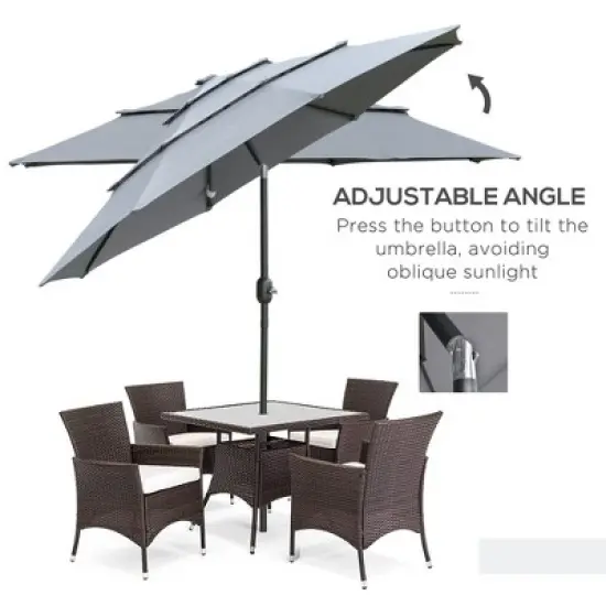 Outsunny 9FT 3 Tiers Patio Umbrella Outdoor Market Umbrella with Crank, Push Button Tilt for Deck, Backyard and Lawn, Dark Gray image {3}