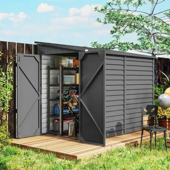 Resenkos Storage Garden Shed,Garden Sheds,4.6' x 9' Outdoor Storage Shed with Foundation Kit, Lockable Doors and Gloves, Dark Gray image {2}