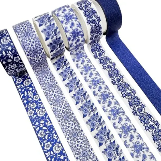 Wrapables Blue and White Porcelain Vintage Floral Chinoiserie Washi Tape Set for DIY, Arts and Crafts, Scrapbooking, Gift Wrapping (12 Rolls) image {2}