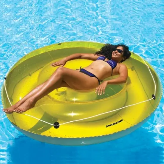 Swimline 72" Water Sports Circular Inflatable Suntan Island Swimming Pool Raft Lounger - Green image {1}