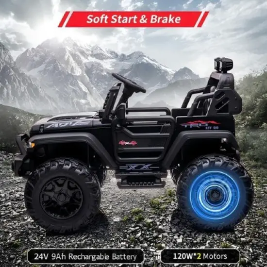 24V 2-Seater Kids Ride-On Truck, 2x120W Motors Electric Car with Remote Control, 20" Extra Wide Seat, 15.5" XL Wheels, Storage & Bottle Holder image {4}