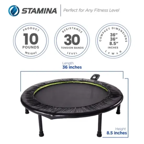 Stamina Products 36 Inch Round Foldable Full Body Cardio Fitness Trampoline with LCD Workout Track Monitor and Smart Audio Coaching App, Black image {2}