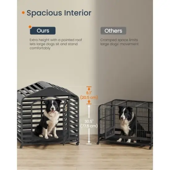 SONGMICS HOME Heavy-Duty Dog Crate, XL Dog Cage for Large Dogs, Escape Proof Dog Kennel, Lockable Wheels, Ink Black image {1}