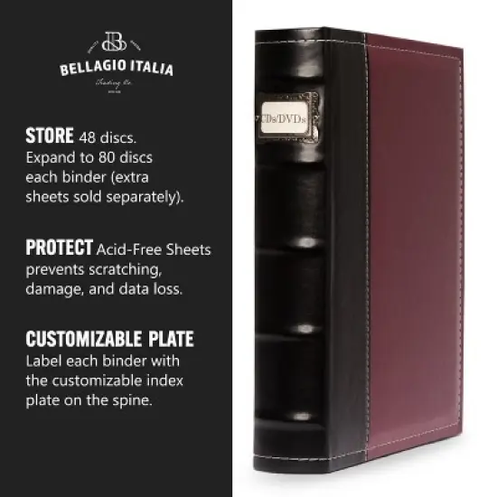 Bellagio-Italia CD/DVD Storage Binder - Burgundy - Leather - 144-Disc Capacity image {4}