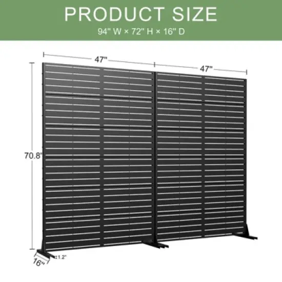 PexFix 72 in. x 94 in. Black Metal Freestanding Privacy Screen Garden Fence For Deck Patio Balcony Outdoor Privacy Panel Louvered Design image {4}