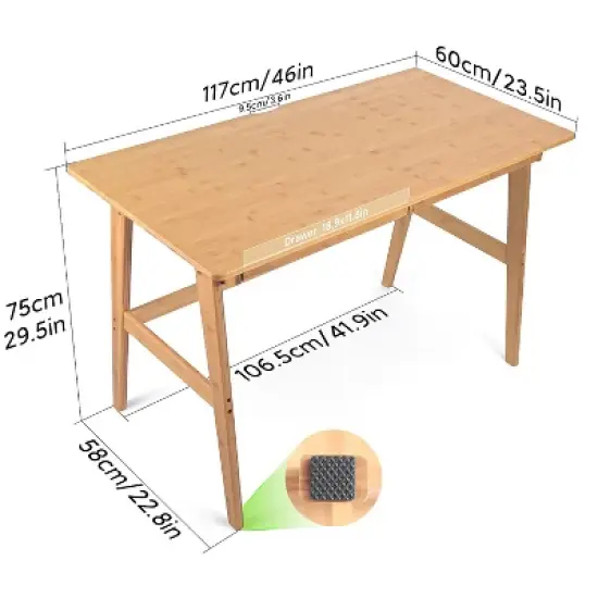 Itopfox Modern Bamboo Computer Desk with 2 Drawers, Home Office Study Table, Simple Makeup Workstation for Gaming, Dressing, and Working image {1}