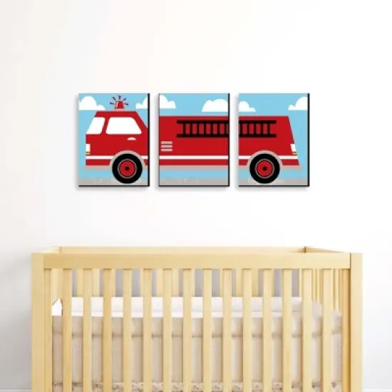 Big Dot of Happiness Fired Up Fire Truck - Firefighter Firetruck Nursery Wall Art and Kids Room Decor - Gift Ideas - 7.5 x 10 inches - Set of 3 Prints image {1}