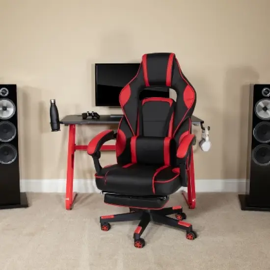 Flash Furniture Gaming Desk with Cup Holder/Headphone Hook & Reclining Back/Arms Gaming Chair with Footrest image {1}