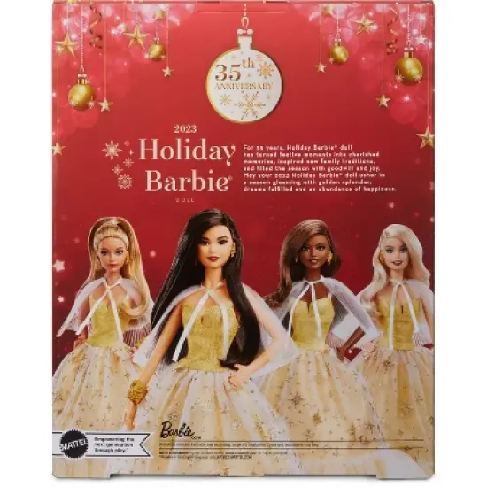 Barbie 13" Signature 2023 Holiday Collector Doll with Golden Gown and Black Hair image {2}