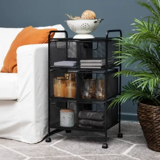 Mind Reader Metal Rolling File Cart with 3-Tier Drawer Organizer image {10}