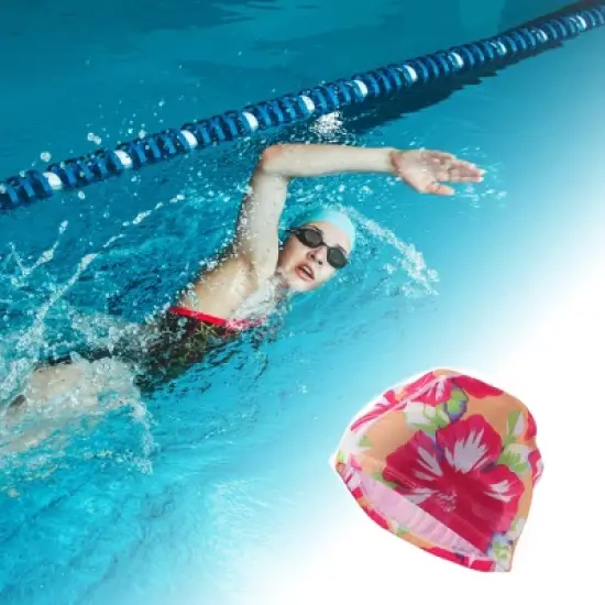Unique Bargains Polyester Flower Pattern Swim Cap 5.91"x9.25" Rose Red 1 Pc image {1}