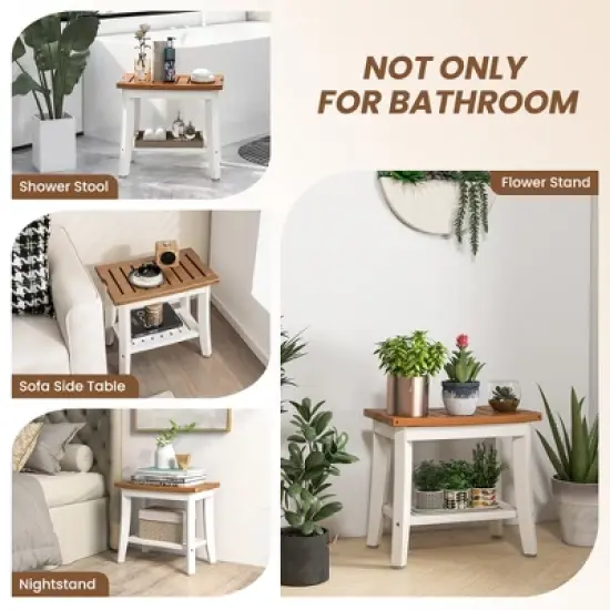 Costway 20'' x 13'' Heavy Duty Waterproof HDPE Shower Bench 2-Tier Bath Spa Stool Off White & Brown image {7}