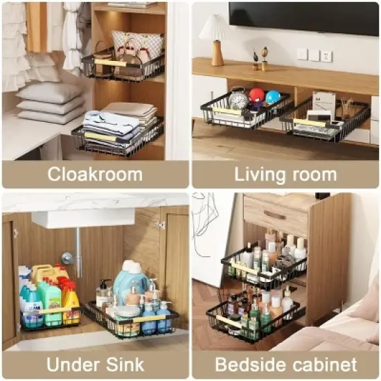 FURNIinspire Pull Out Cabinet Organizer Slide Out Drawer No Drill Pull Out Sliding Pull-Out Pantry Shelves Kitchen Bathroom, Black, image {5}