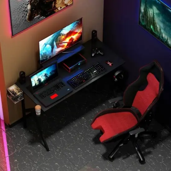 Costway Gaming Desk Computer Desk PC Table Workstation with Cup Holder & Headphone Hook image {1}