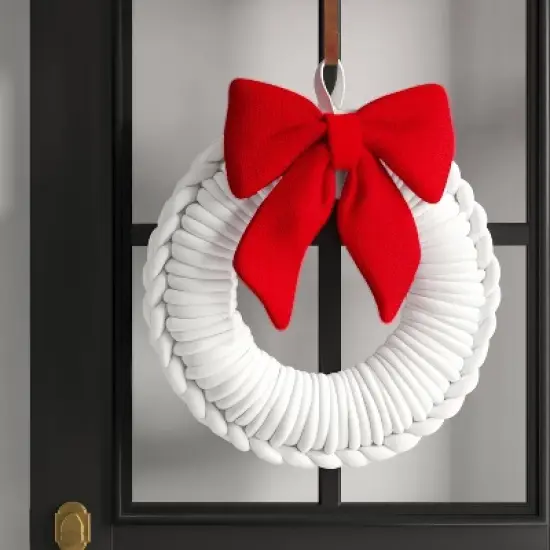 24" Christmas White Tube Yarn Red Bow Wreath - Wondershop&trade; image {1}