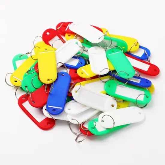Unique Bargains Plastic Split Ring ID Label Tags Keyrings Blue Yellow Green White Red 50 Pcs image {6}