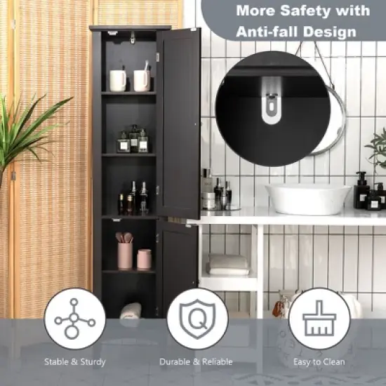 Costway Freestanding Bathroom Storage Cabinet Linen Tower Kitchen Living Room Grey\Black\Brown\White image {5}