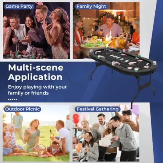 Costway 8 Player Foldable Poker Table Portable Folding Texas Holdem Table w/Padded Rail Blue/Black/Green image {8}