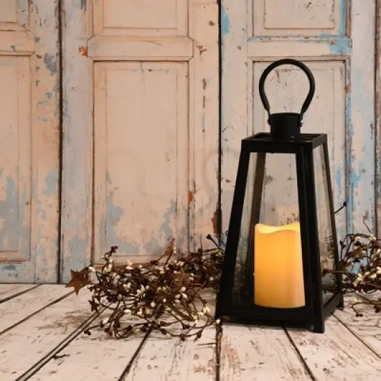 LumaBase Metal Lantern with Battery-Operated Candle - Black Tapered image {2}