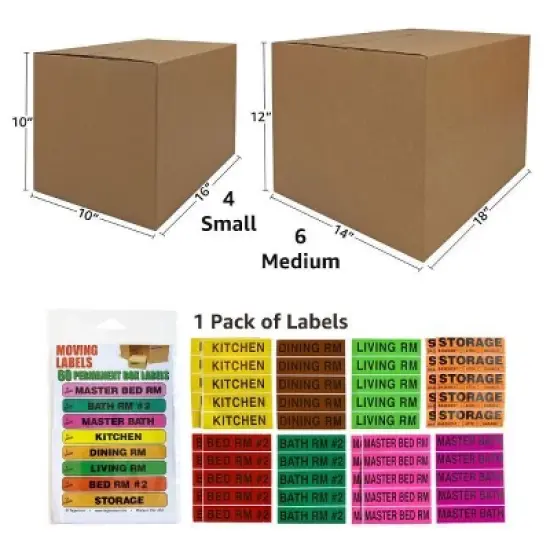UBMOVE Moving Box Combo Pack - 4 Smalls, 6 Medium Moving Boxes, & Moving Labels image {1}