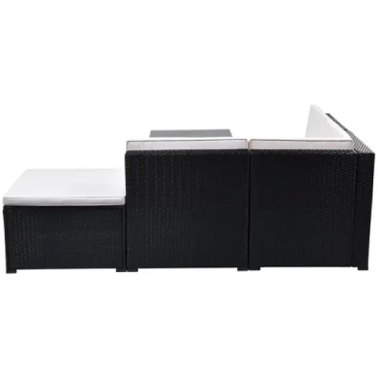 5pc Wicker Patio Conversation Set with Cushions - Black/Beige - GODEER image {6}