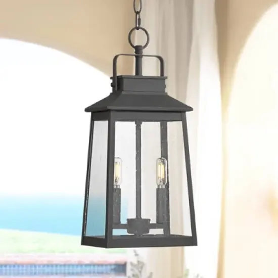 John Timberland Jubliee 19 1/4" High Modern Outdoor Pendant Light Fixture Ceiling Porch House Exterior 2-Light Hanging Black Metal Clear Glass Shade image {1}