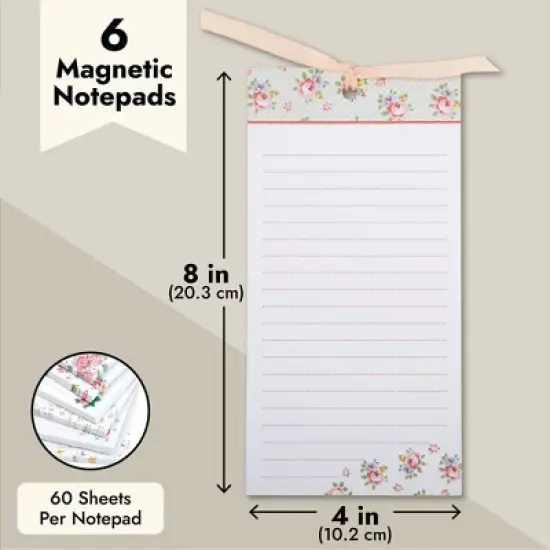 Juvale 6-Pack Magnetic Notepads for Refrigerator - Floral Shopping List, To-Do, Memo, Scratch Pads (4x8 In, 60 Sheets Each) image {6}