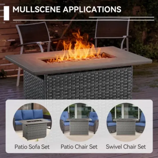 POCASSY All Weather Gray Wicker Outdoor Sectional Sofa with Fire Pit Table, 4PCS Patio Furniture Set with 41" Propane Firepit Table for Outside image {5}