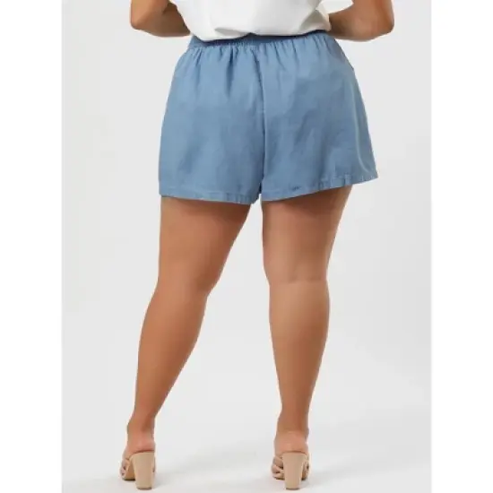 Agnes Orinda Women's Plus Size Drawstring Elastic Waist Pockets Denim Shorts image {4}