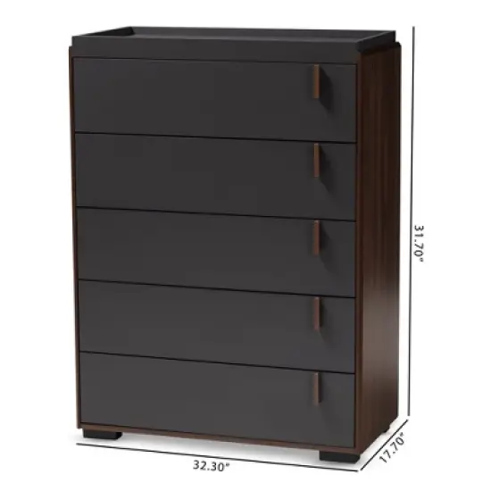 5 Drawer Rikke Two-Tone Wood Chest Brown - Baxton Studio image {3}
