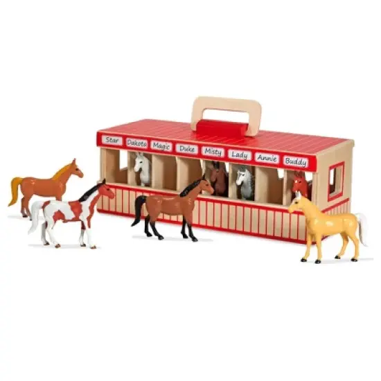 Melissa & Doug Take-Along Show-Horse Stable Play Set With Wooden Stable Box and 8 Toy Horses image {3}