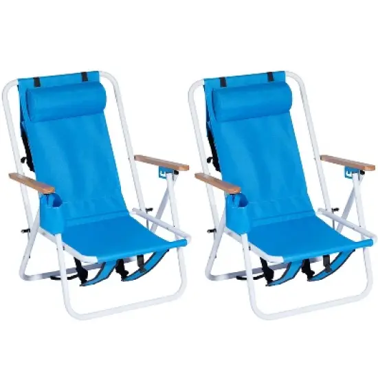 KTMBDW Folding Beach Chair Set of 2, Adjustable Headrest w/4 Flexible Tilt Angle, Cup Holder Portable, for Sand Camping Lawn Concert,Travel Festival image {8}