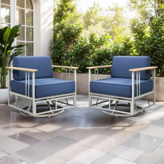 Belord Swivel Patio Chairs Set of 2 with 6" Thick Seat Cushion, Metal Outdoor Swivel Glider Chairs with Faux-Wood Armrest and Comfort Foam Cushion image {10}