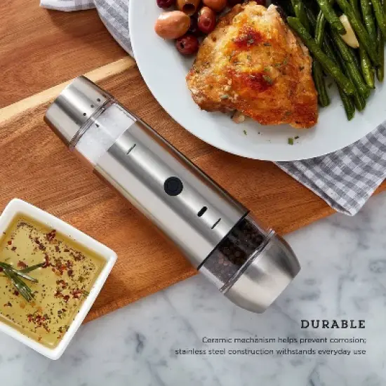 Kamenstein USB Rechargeable Dual Salt and Pepper Grinder: Stainless Steel Seasoning Shakers, Silver, 8.93" Height image {7}