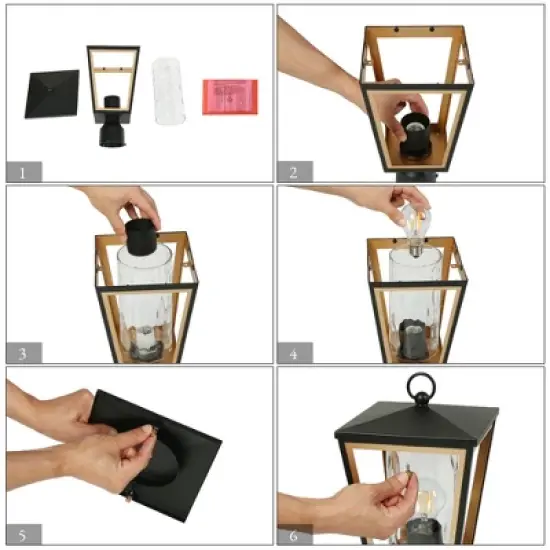 LNC Hewifda  15.7-in Black and Gold with Textured Glass Modern Outdoor Lights Lamp Posts image {12}